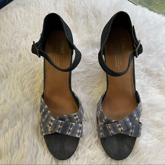 Toms Denim Blue Batik Platform Espadrille‎ Wedge Sienna Sandals Sz 10 - Picture 2 of 10